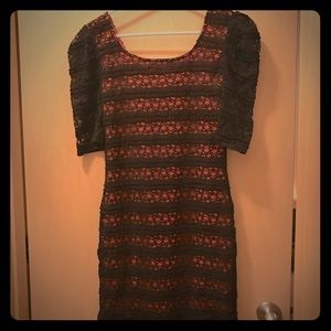 Black lace and coral dress. Vintage/ boho